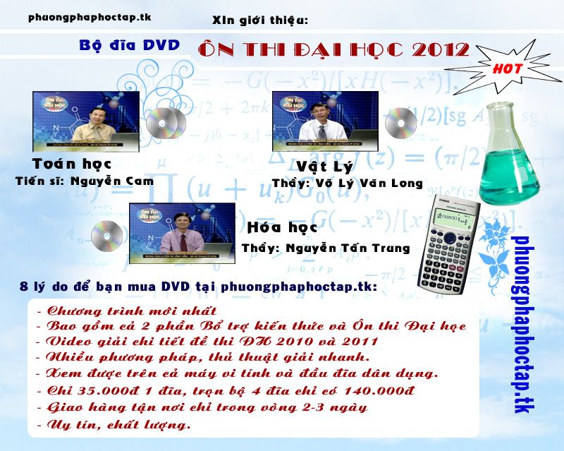 DVD LUYỆN THI ĐẠI HỌC Toán-Lý-Hóa HTV4 2012. Đầy đủ các dạng, đúng trọng tâm thi ĐH - 1