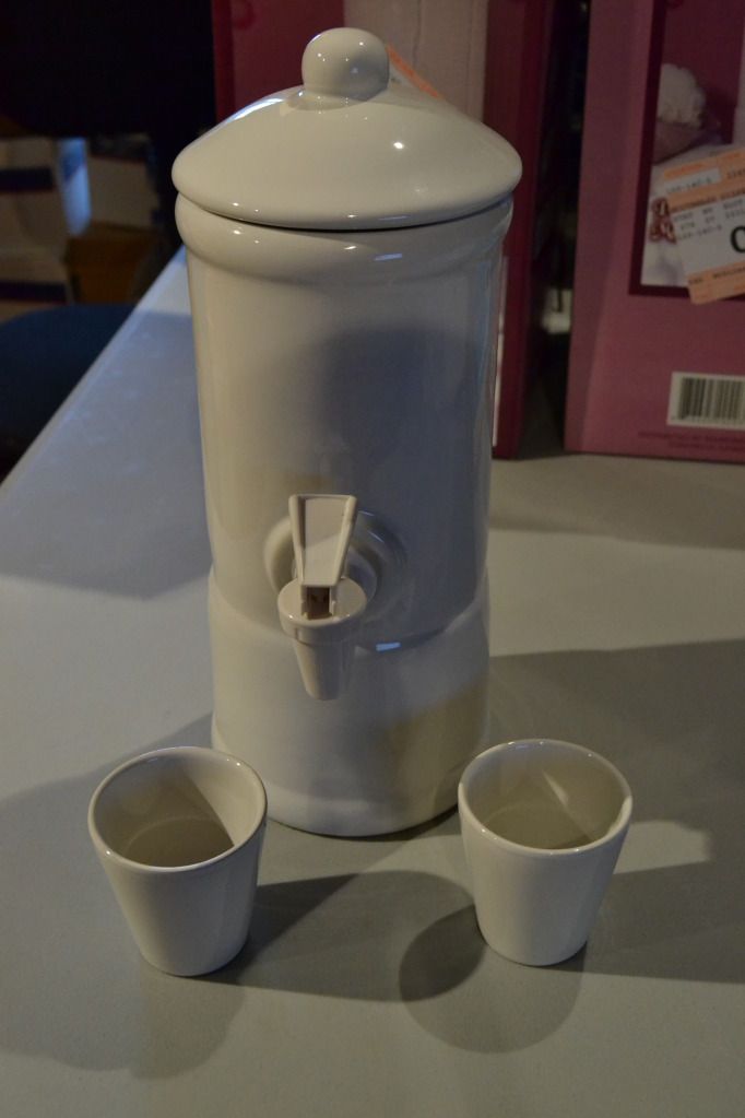 Stoneware Porcelain Ceramic Mouthwash Dispenser w Two Cups bathroom