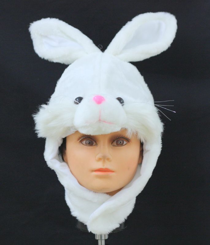 White Rabbit Hare Party Costume Hat Cap Warm Mask Kids  
